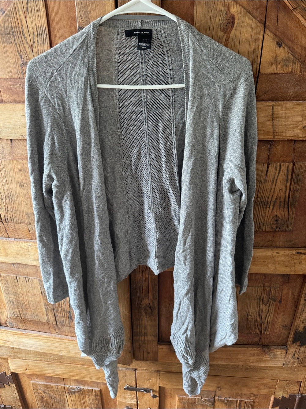 DKNY Light Gray Open Drape Knit Cardigan